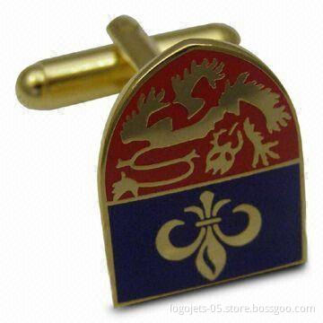 Imitation Hard Enamel Cufflinks with Emblem Designs, Plating, Gold and Satin Gold